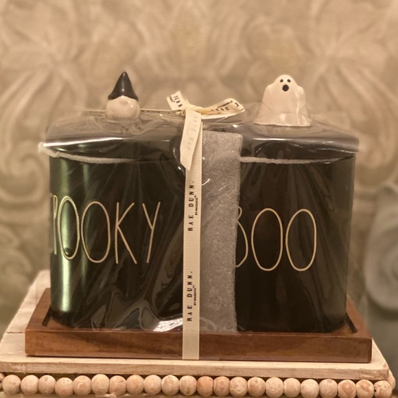 Rae Dunn "BOO & SPOOKY" Canisters with Tray - Picture 1 of 4